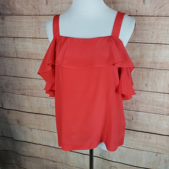 J Crew Silk Ruffle Cold Shoulder Top - Picture 2 of 5